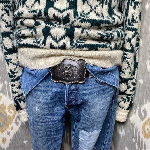 Ralph Lauren Vintage 1990 Hand-knit Polo Country Green Snowflake Sweater - Picture 8 of 16